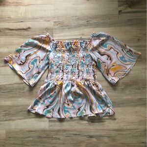 Chenault Pink Puff Sleeve Smocked Blouse